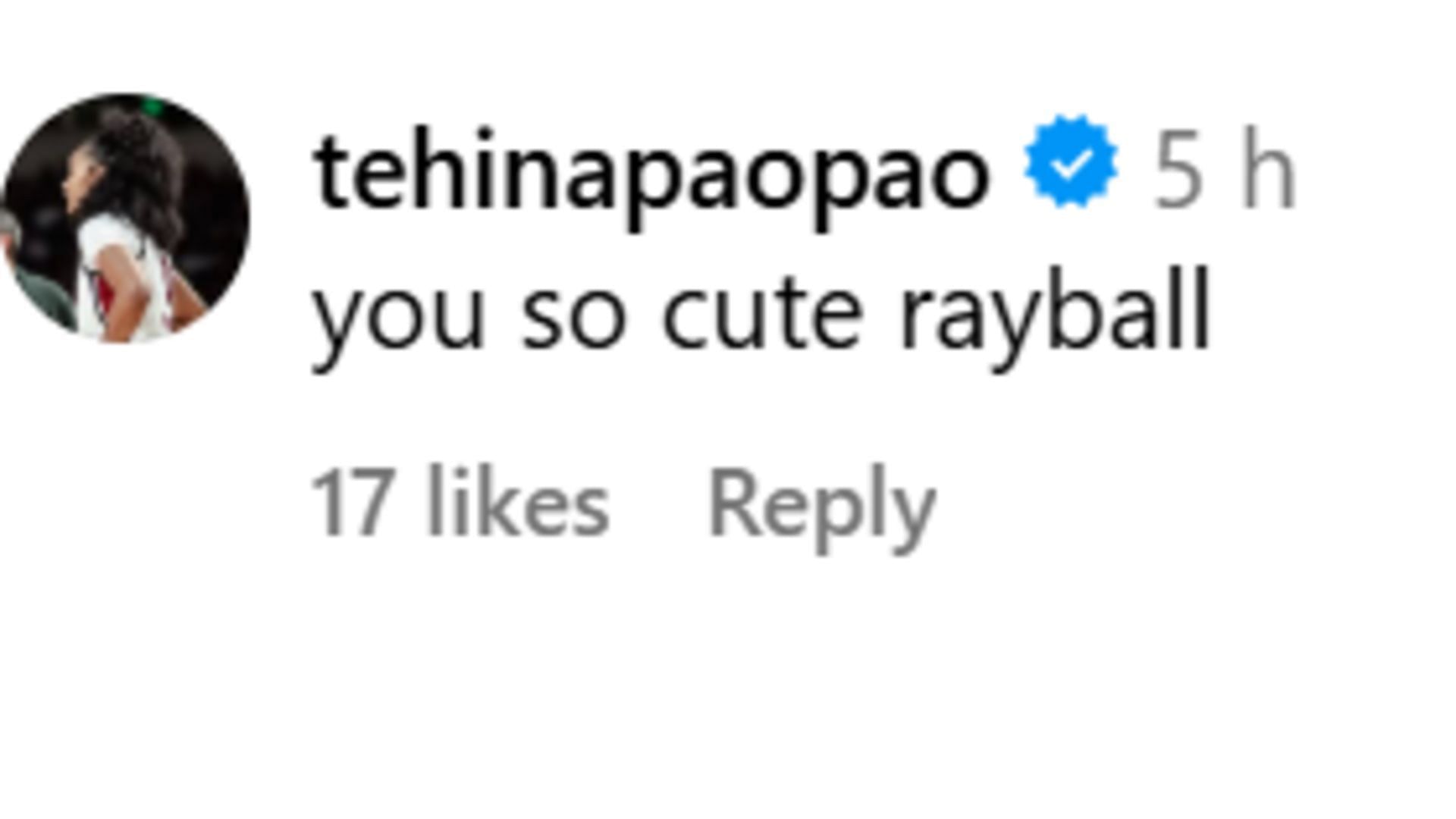 Te-Hina Paopao was quick to shower praise on Raven Johnson&#039;s latest video with Under Armour. (Source: https://www.instagram.com/p/DExY4bHOLF5/)