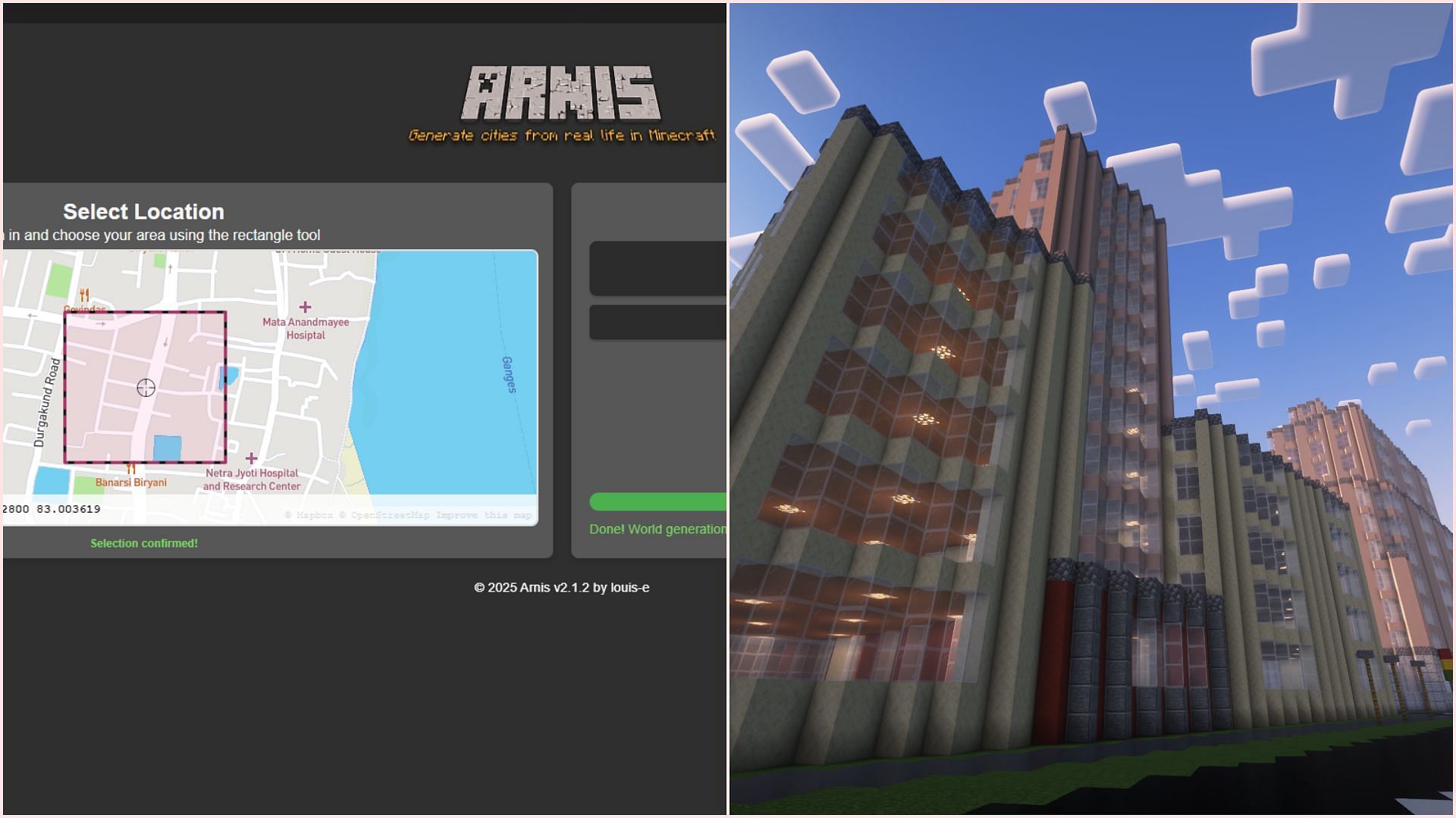 Creating real world area in Miencraft using Arnis tool is extremely easy (Image via Arnis || Mojang Studios)