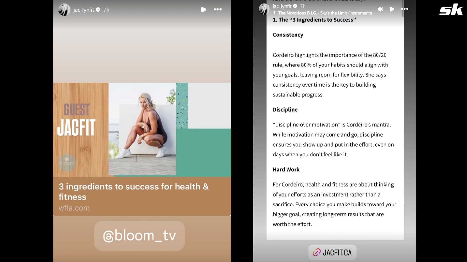 Screenshot from the story on Instagram (Source: @jac_lynfit/Instagram)