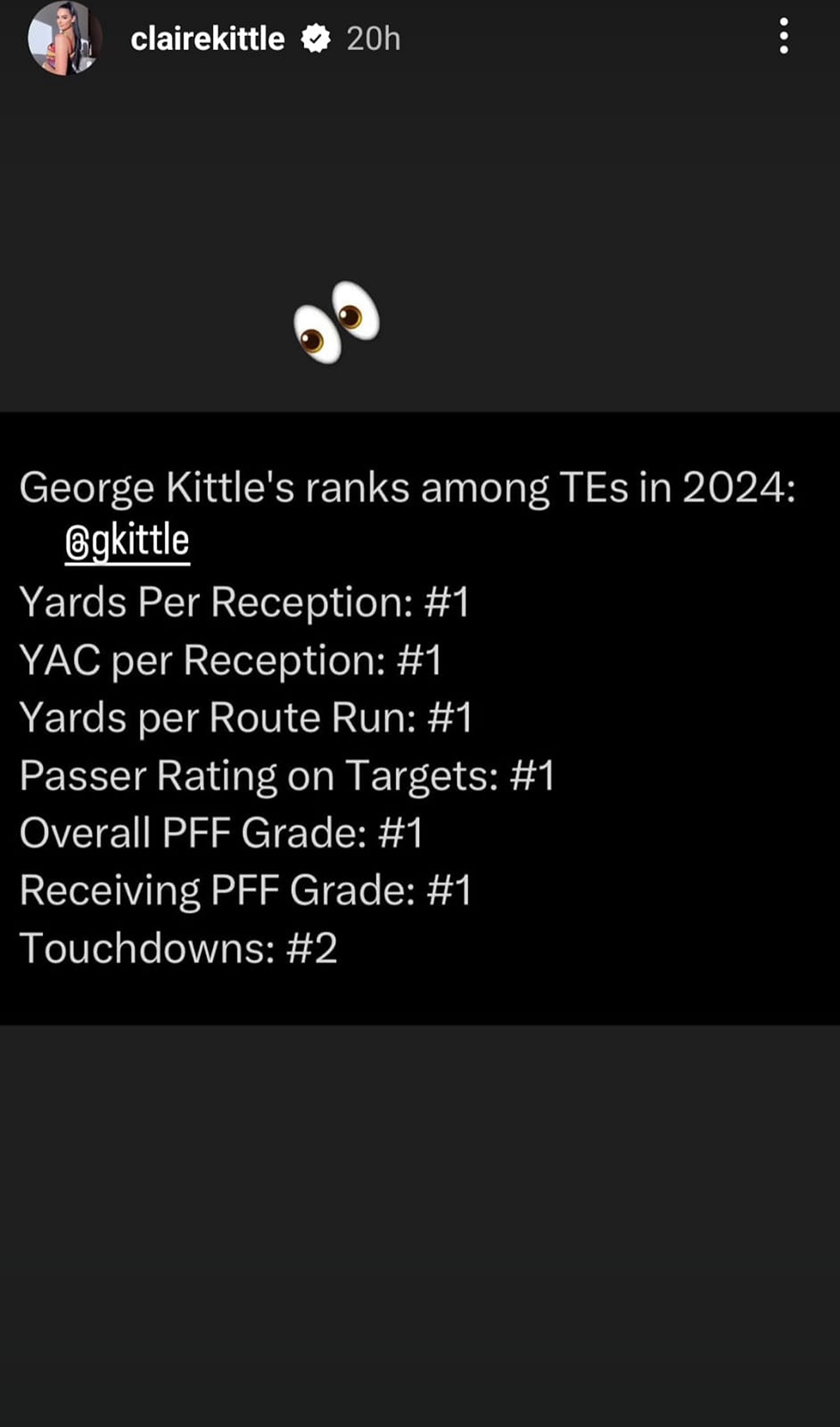 Still from George Kittle&#039;s wife Claire&#039;s Instagram story/@clairekittle