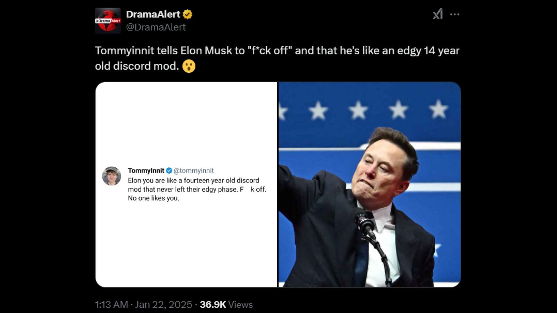 TommyInnit labeled Elon Musk as &quot;edgy&quot; in his recent post on X (Image via DramaAlert/X)