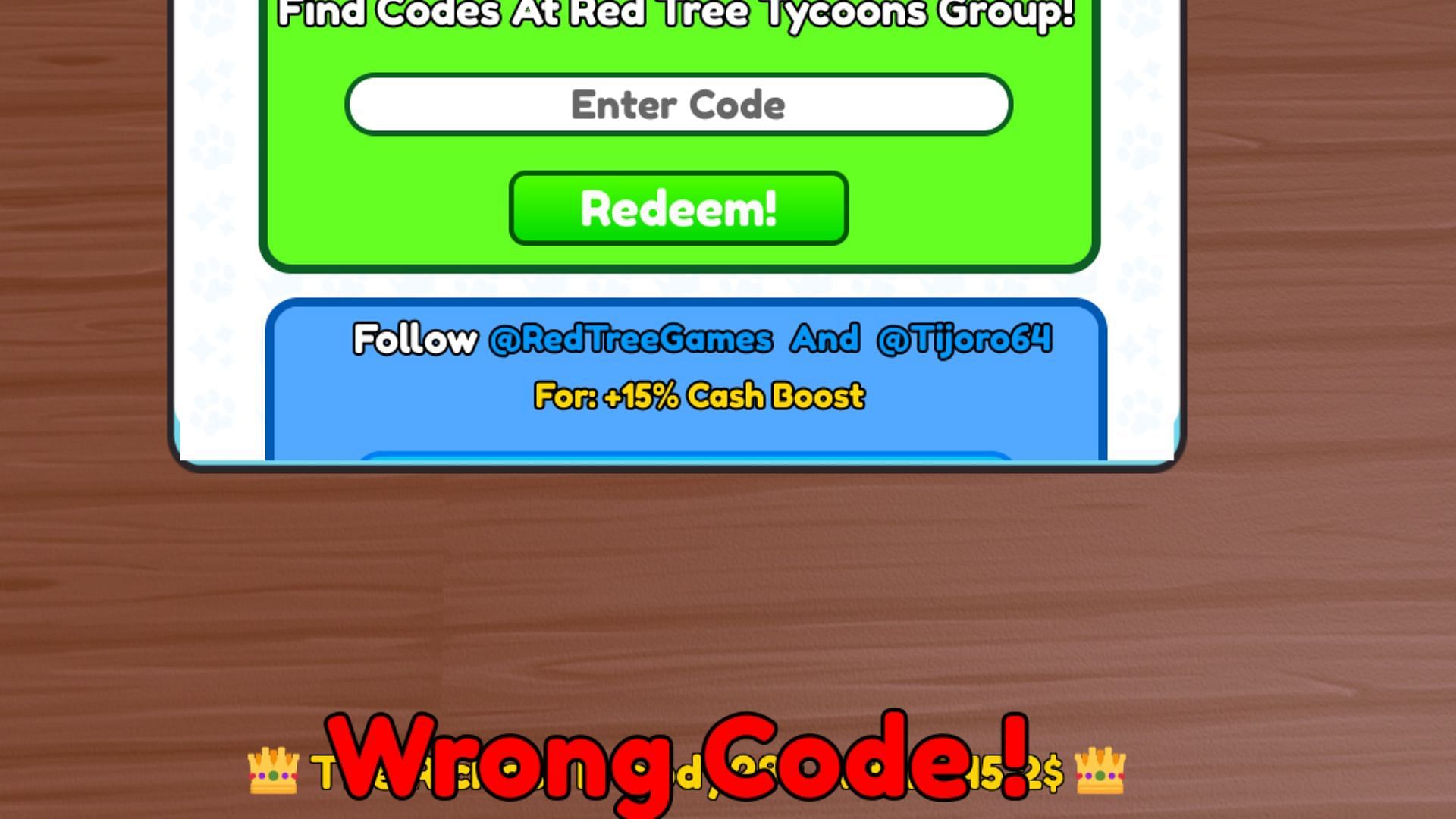 Sandwich Restaurant Tycoon invalid code issue (Image via Roblox)