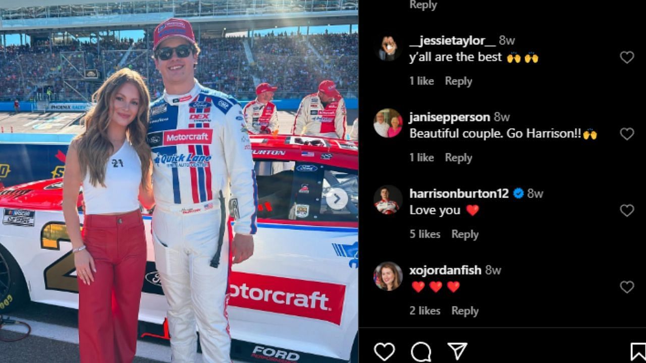 Harrison Burton commented on Jenna Petty&#039;s season-end post - Source: @jennapetty_ on Instagram