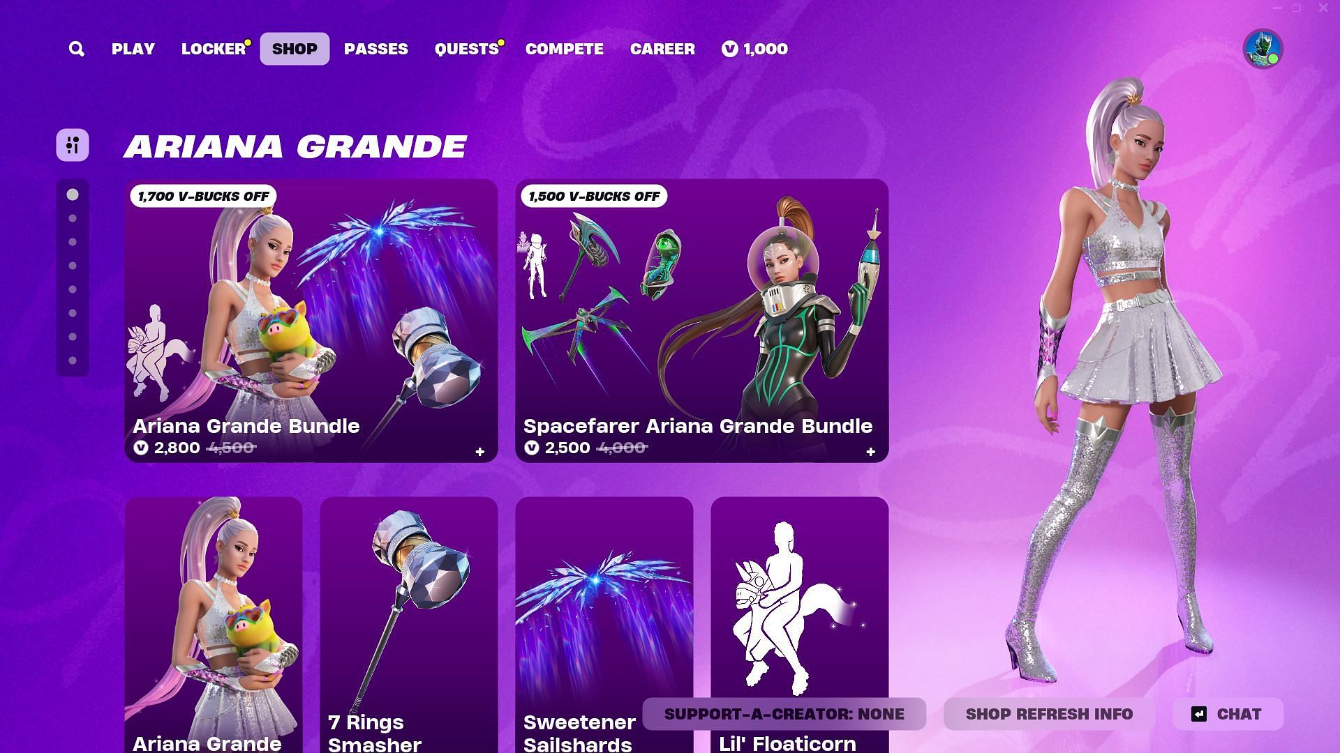 You can now purchase the Ariana Grande skin in Fortnite (Image via Epic Games)