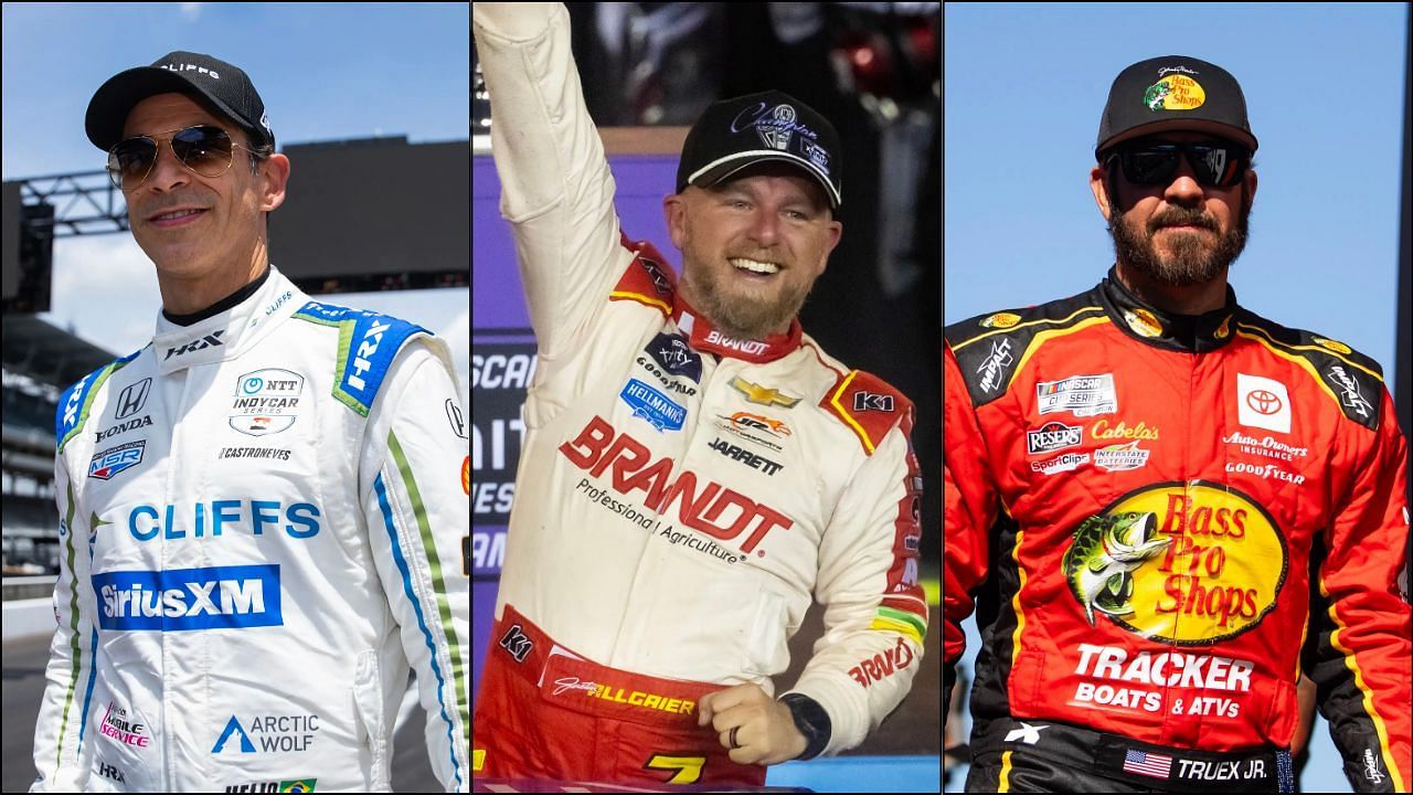 Helio Castroneves, Justin Allgaier, and Martin Truex Jr.