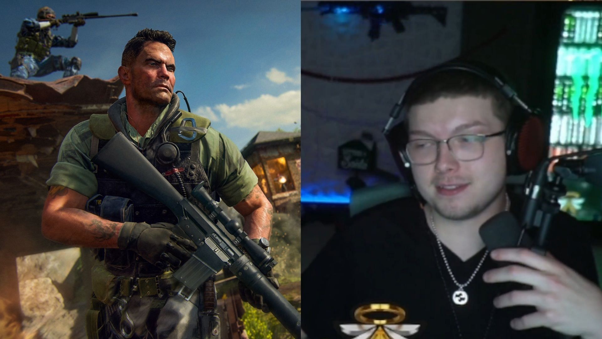 Two Operators in Warzone on the left and Aydan on the right talking about Aim Assist in Black Ops 6 and Warzone