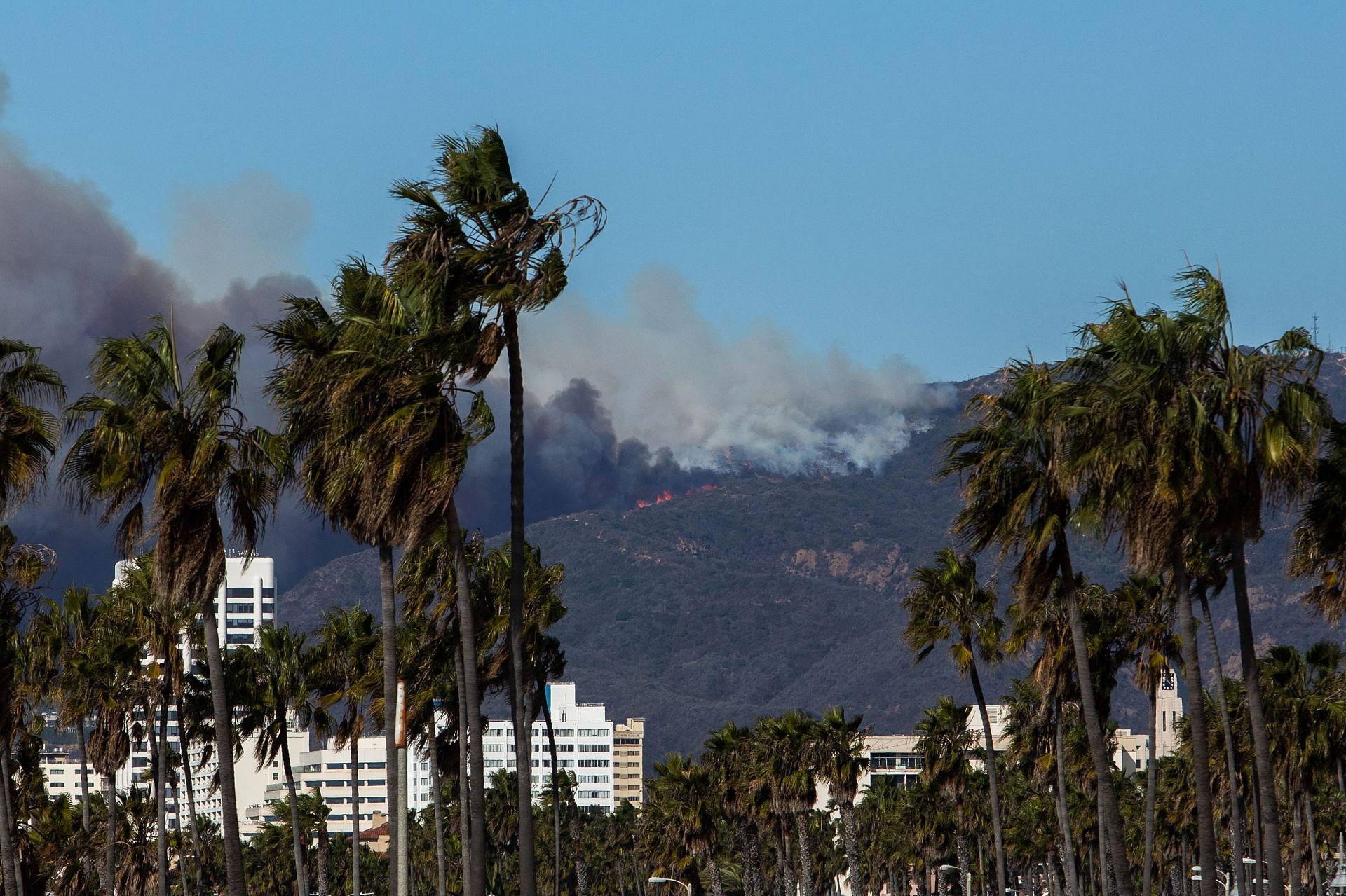 Powerful winds fuel multiple fires across LA area (Image via Getty)