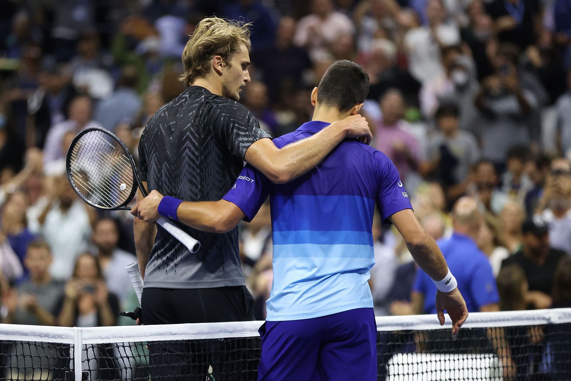 Djokovic and Zverev embrace after their 2021 US Open SFs encounter (Source: Getty)