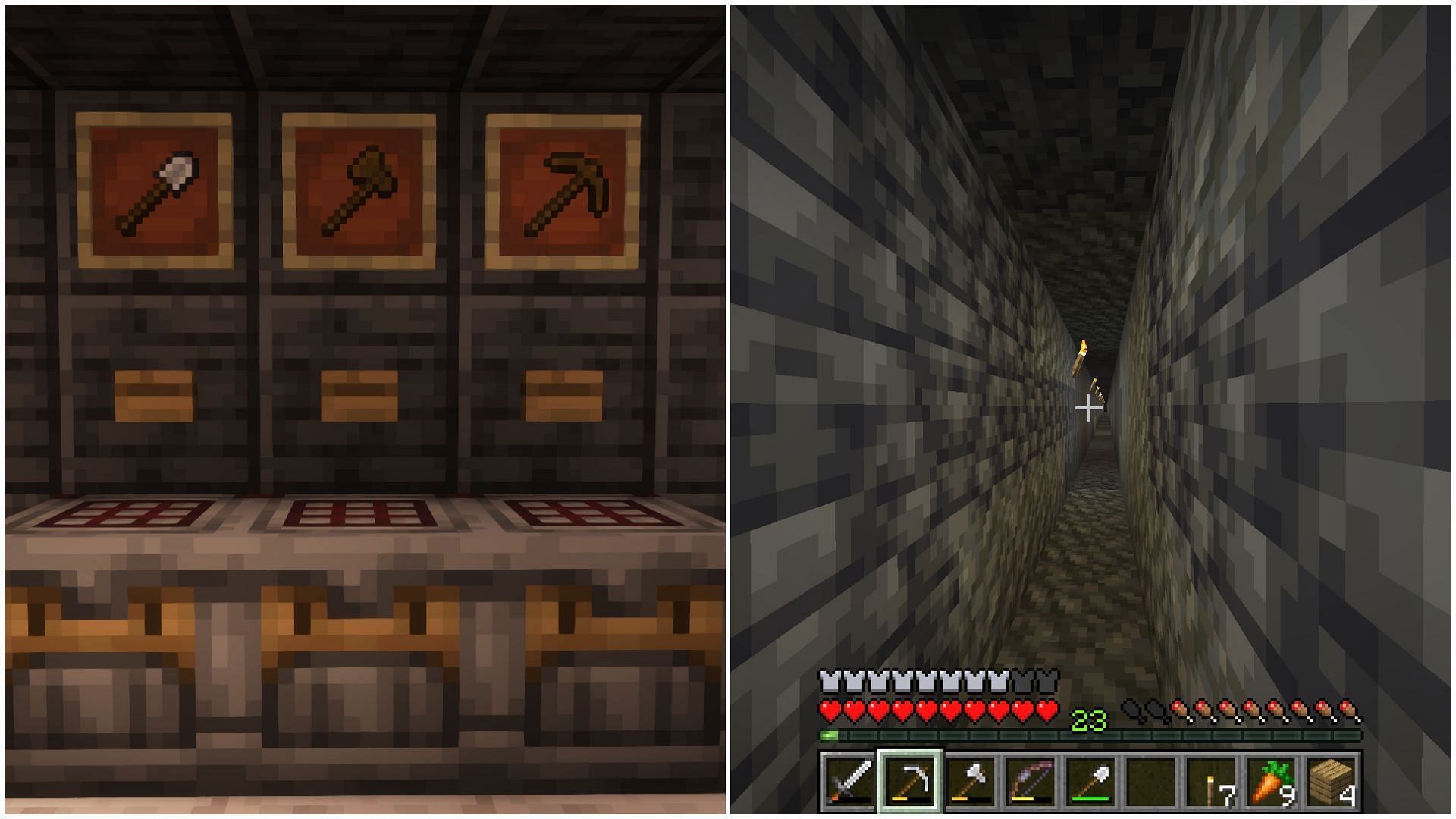 Players can easily get tools from crafter and quickly get back to the mines to work (Image via Mojang Studios)