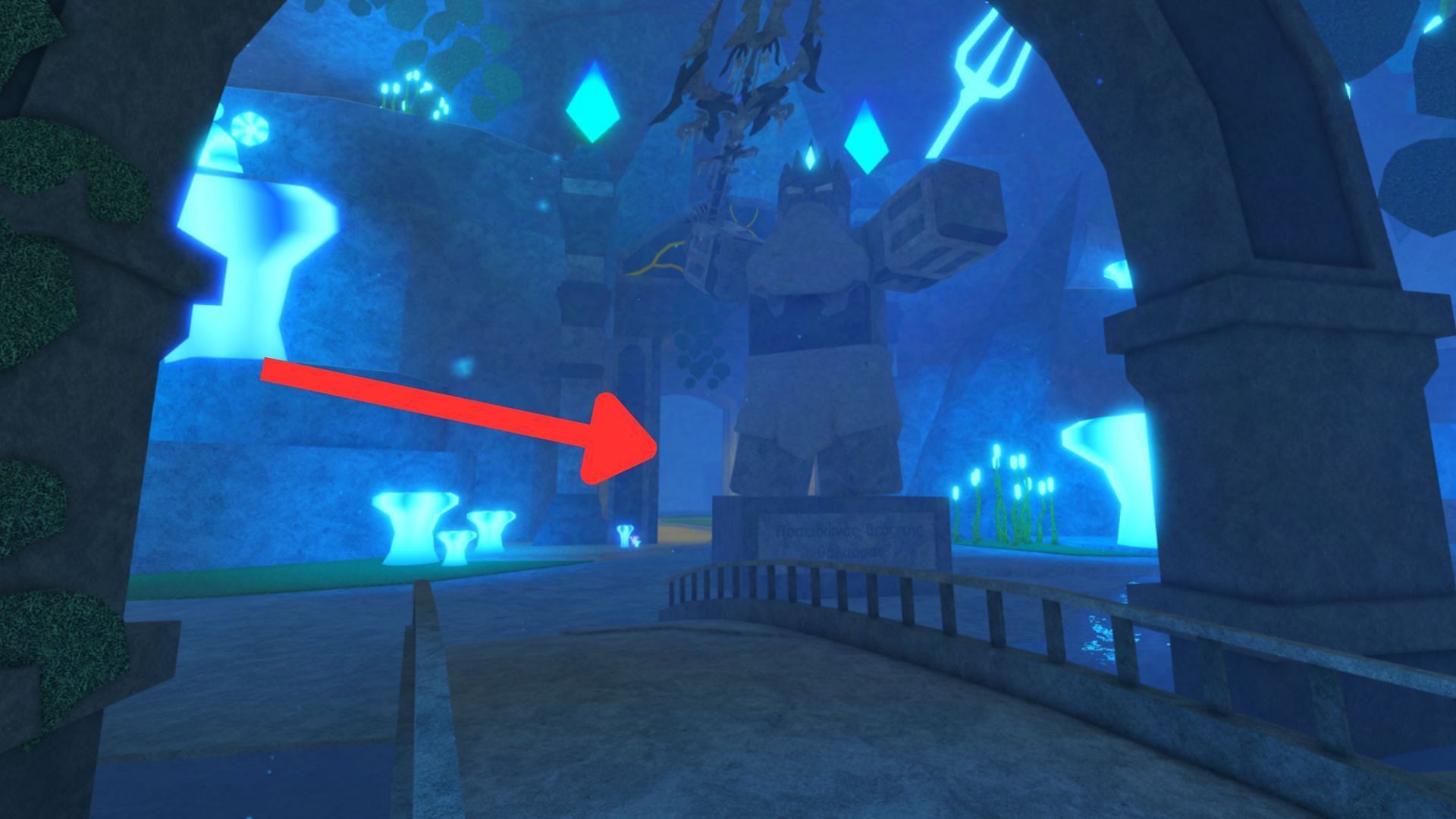 Enter the highlighted area to reach the Poseidon Temple (Image via Roblox)