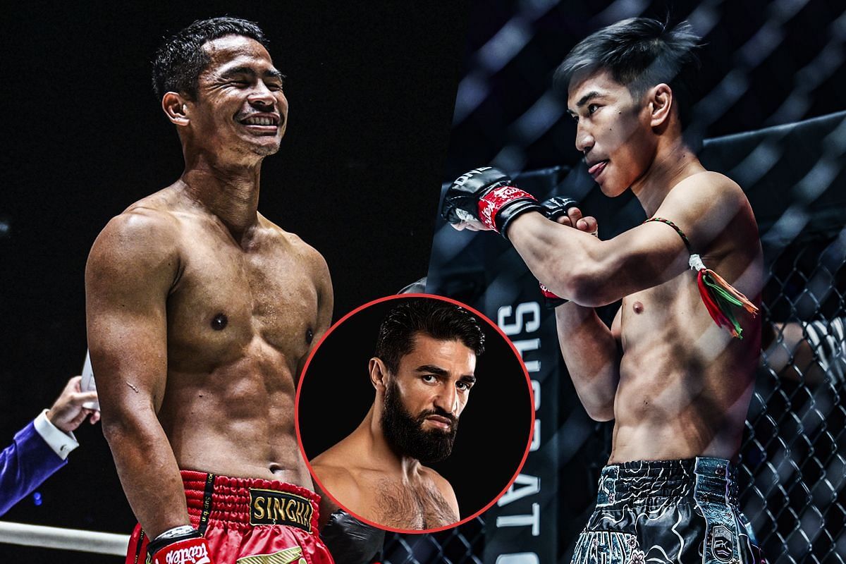 Superbon (left) and Tawanchai PK Saenchai (right) with Marat Grigorian at the middle | Image credit: ONE Championship