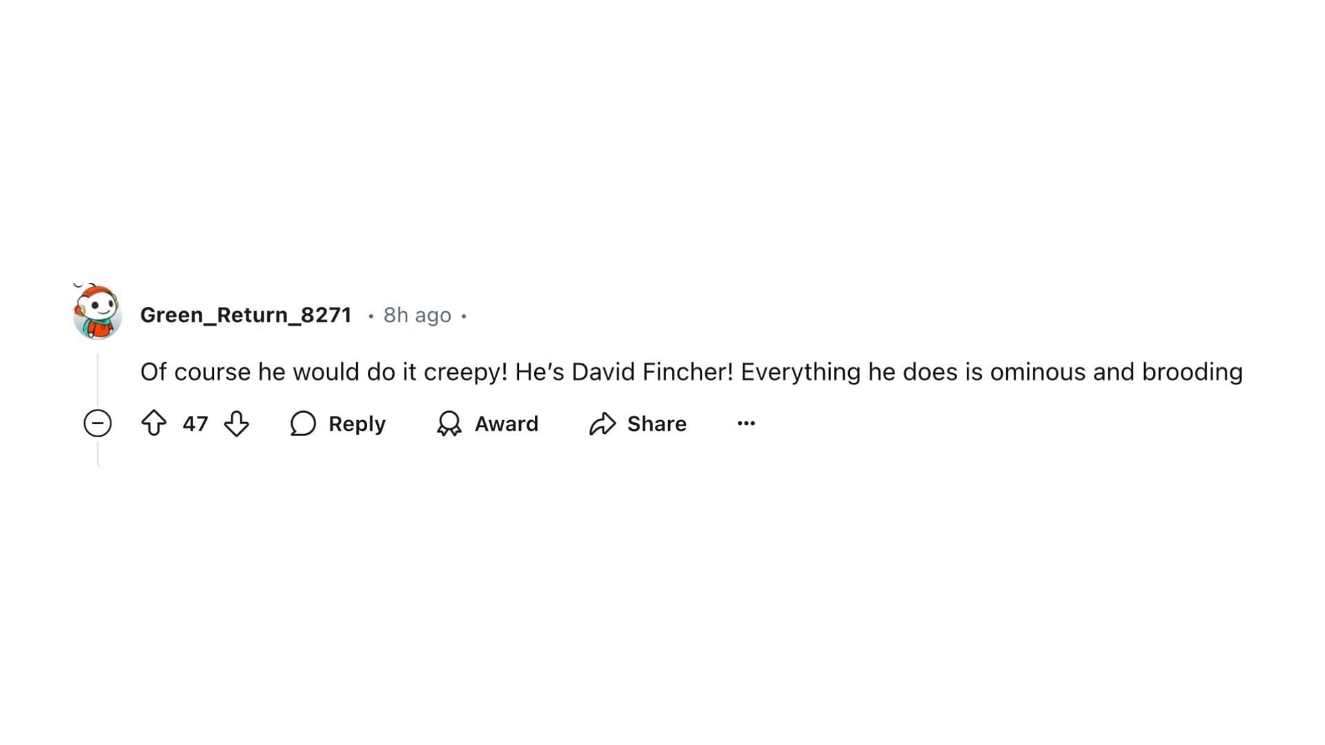 Fan comment on David Fincher (Image via @Green_Return_8271/ Reddit)