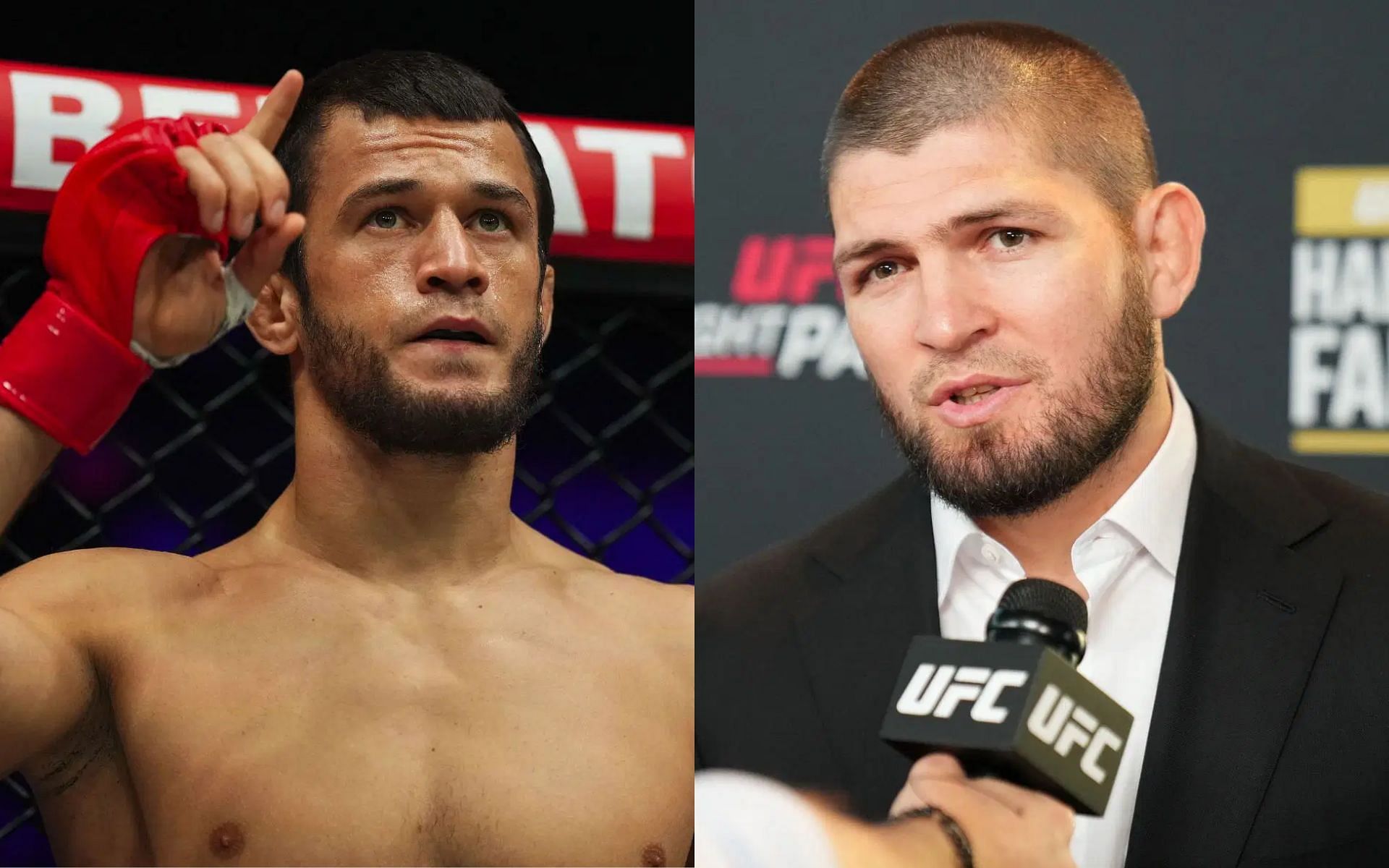 Khabib Nurmagomedov (right) believes Usman Nurnagomedov (left) could go down as one of the best fighters in MMA history  [Images courtesy: Getty Images]