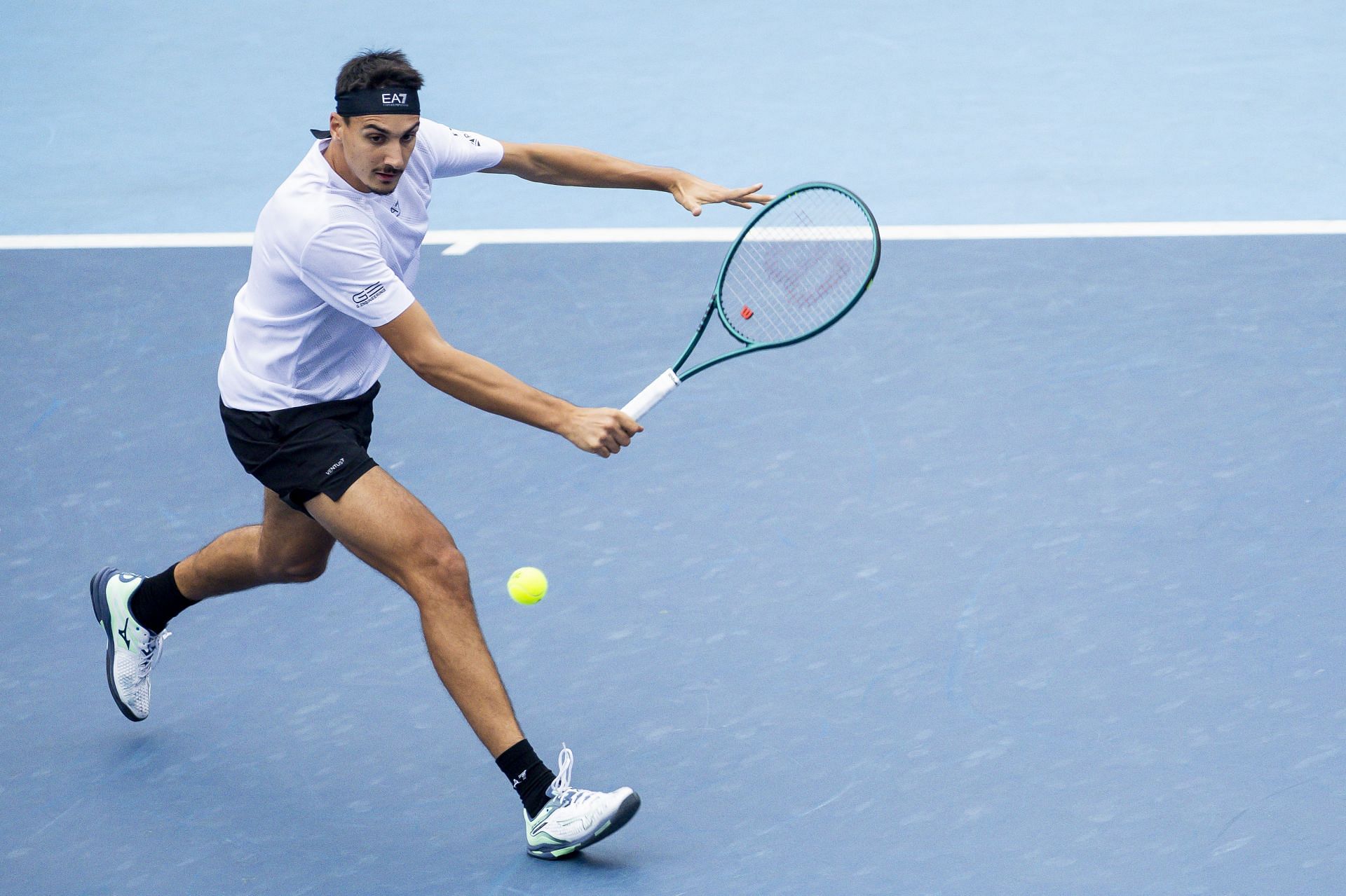 Lorenzo Sonego of Italy hits the ball during the men's singles round match against Cameron Norrie of Great Britain at the Bank of China Tennis Open, an ATP 250 event, at the Victoria Park Tennis Center Court in Hong Kong, China, 1 January 2025. - Source: Getty