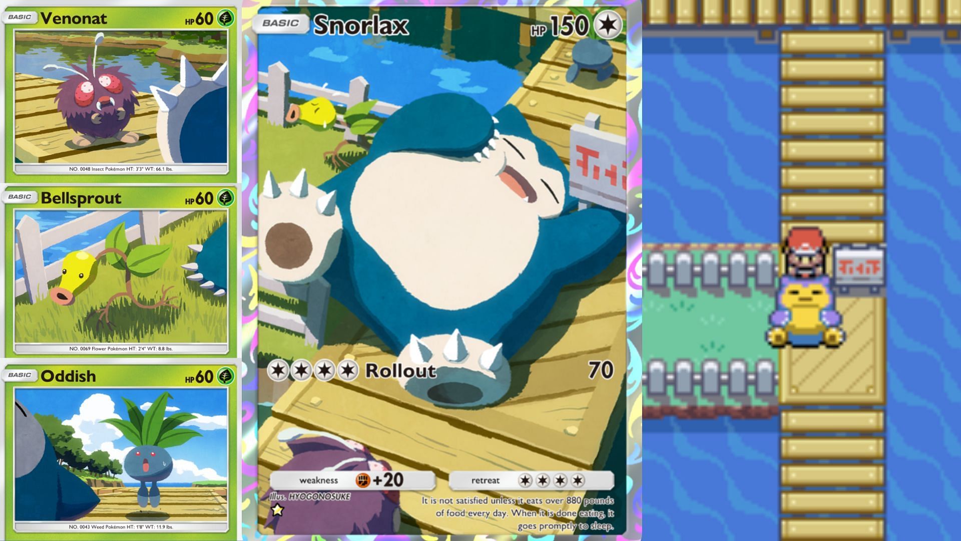 Snorlax and other creatures showing Route 12&#039;s environment (Image via The Pokemon Company)