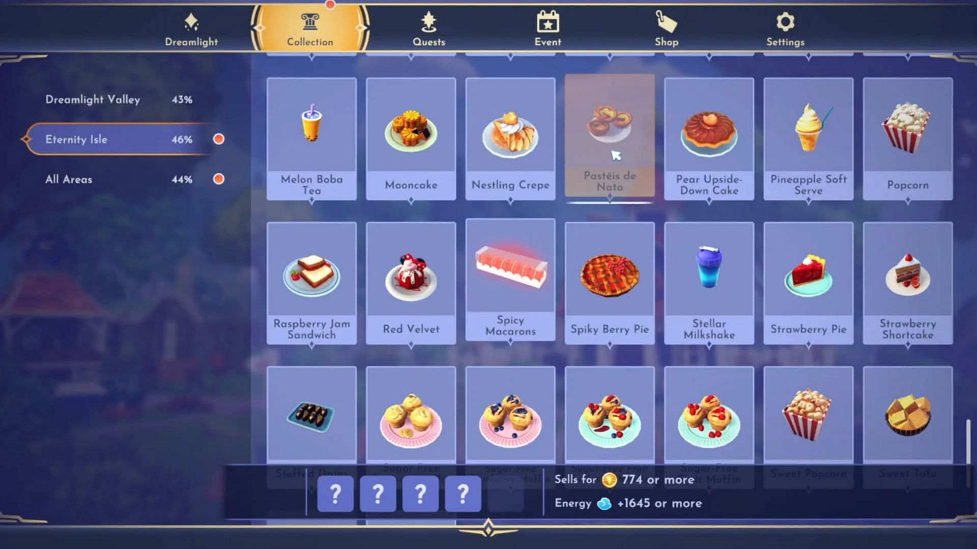 Past&eacute;is de Nata restores 1,645 Energy and sells for 774 Star Coins (Image via Gameloft)