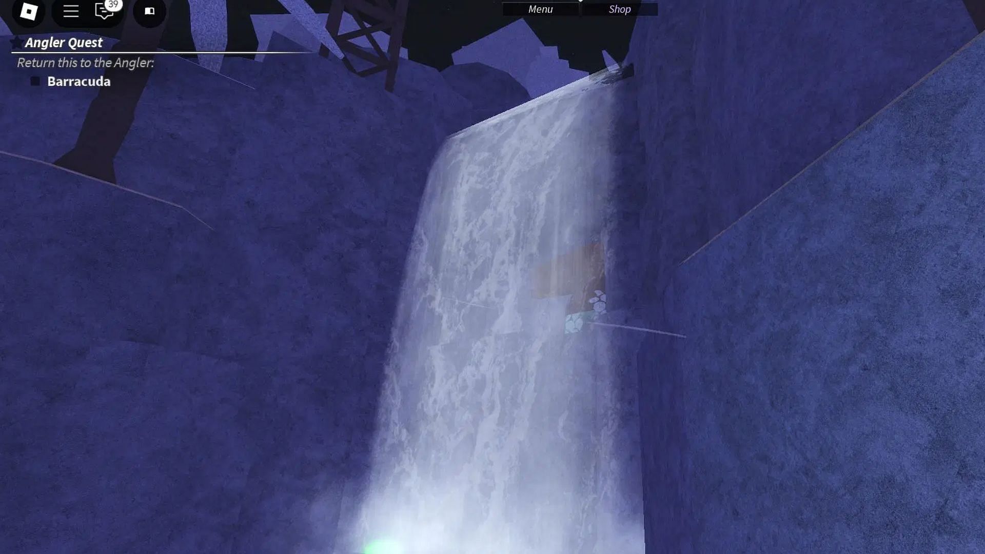 The cave is behind the waterfall (Image via Roblox)