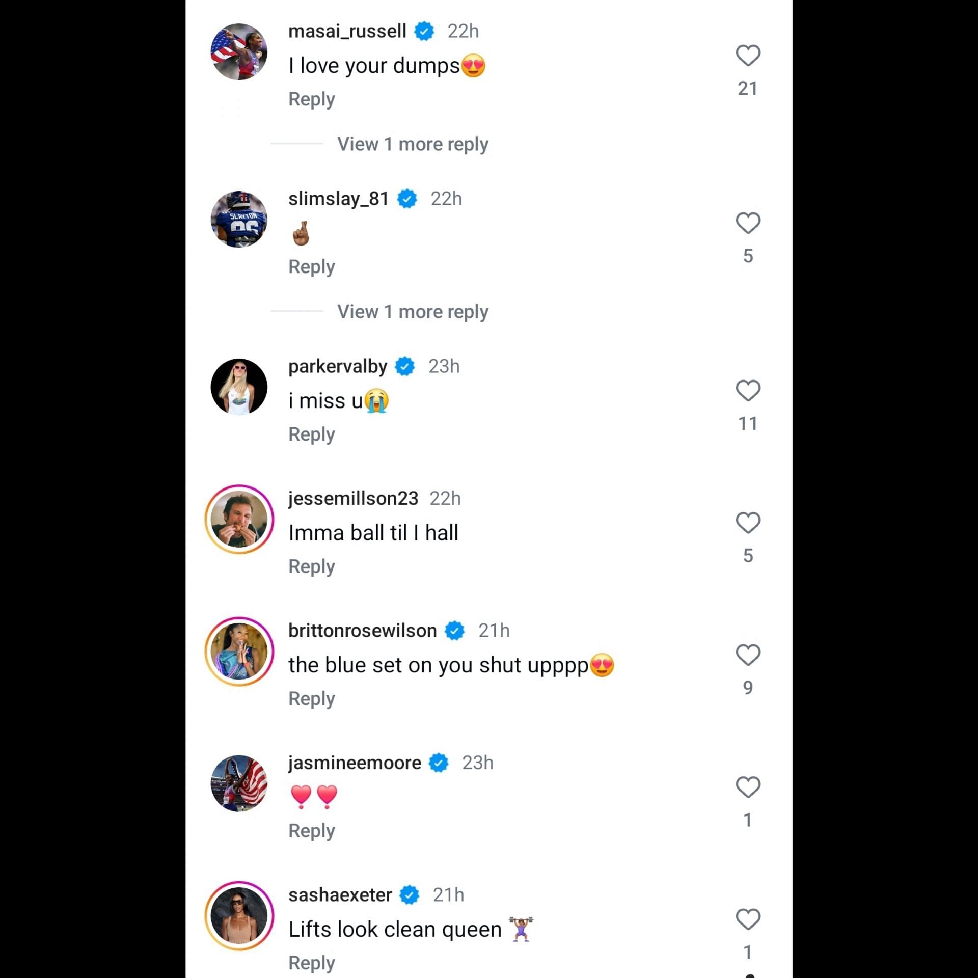 Screenshots of comments on Hall&#039;s post - Source: via @annaa.hall on Instagram