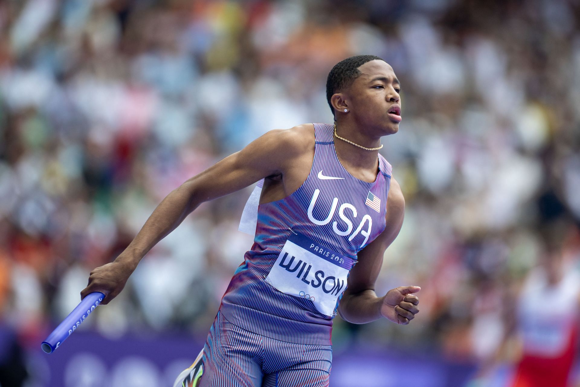 Quincy Wilson competes in the 4x400m relay at Paris Olympics (Image Source: Getty)