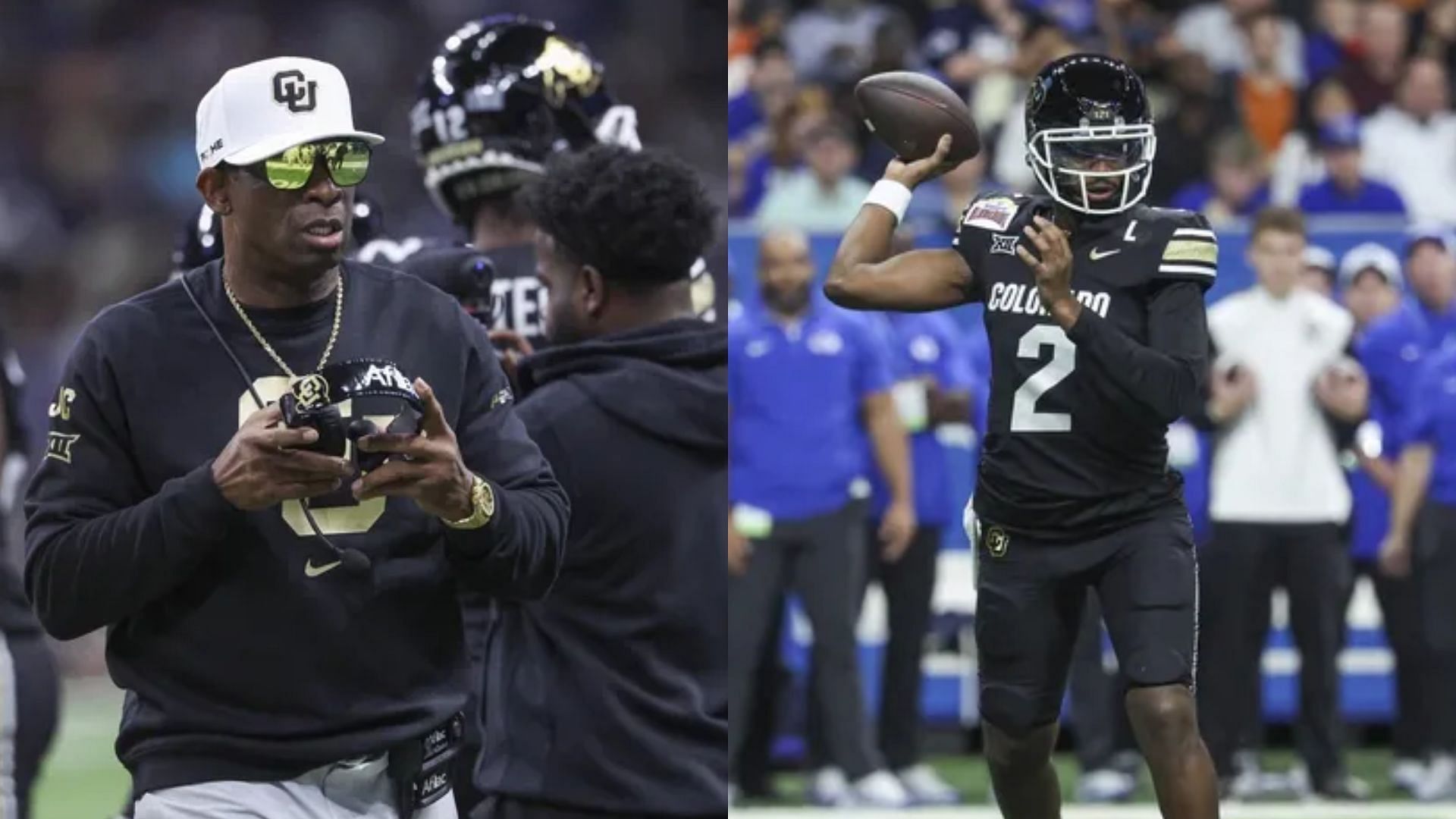 Coach Deion Sanders and his son, Shedeur Sanders 