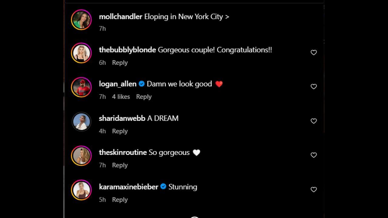 Screenshot of Sharidan Webb, Evyn Stubbs and Kara Maxine&#039;s comments on Molly Chandler&#039;s Instagram post (Image from - Instagram.com/@mollchandler)