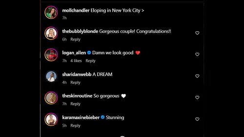 Screenshot of Sharidan Webb, Evyn Stubbs and Kara Maxine's comments on Molly Chandler's Instagram post (Image from - Instagram.com/@mollchandler)