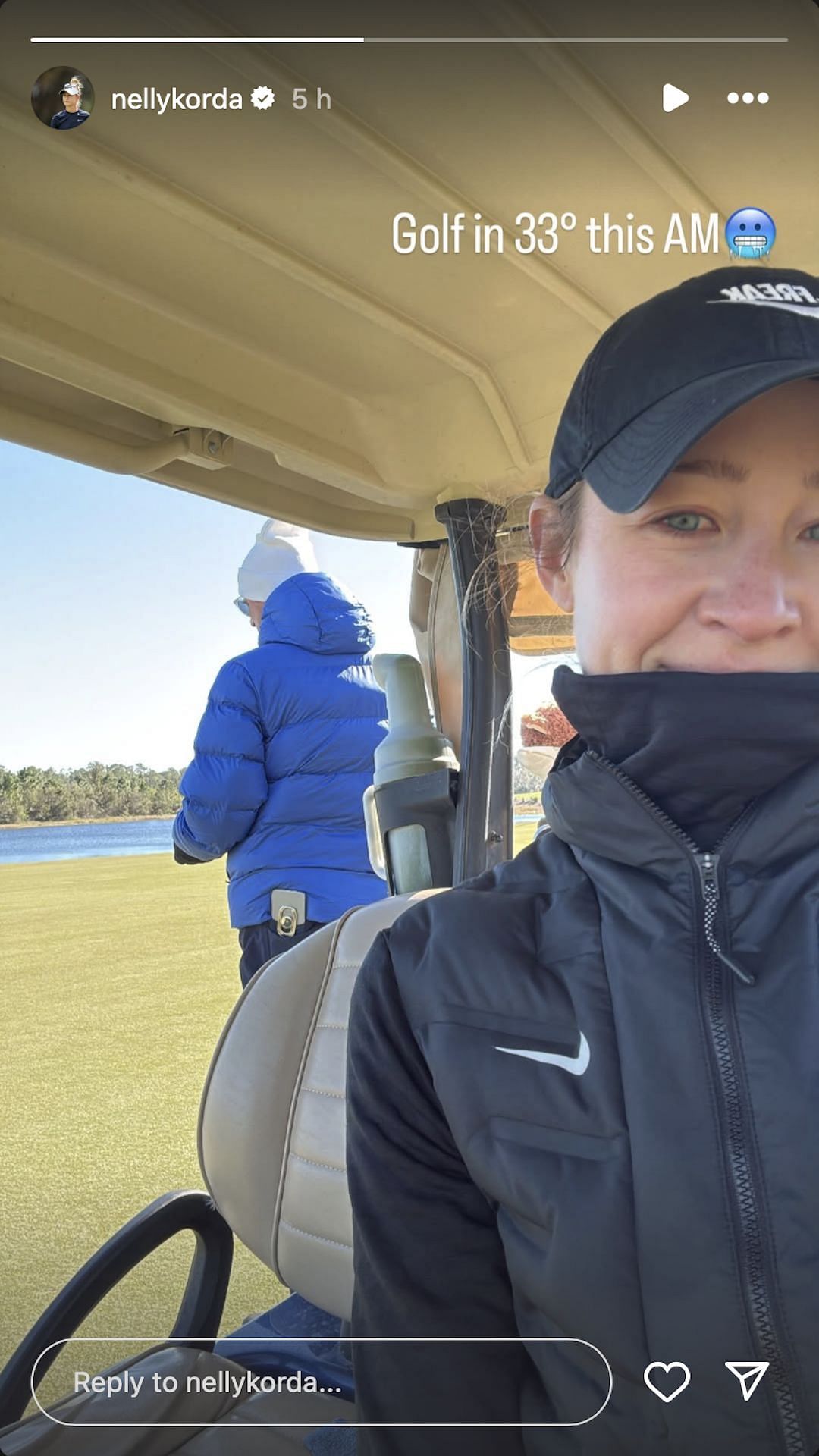 Nelly Korda shares a picture during a cold day on the golf course (Image via Instagram @nellykorda)