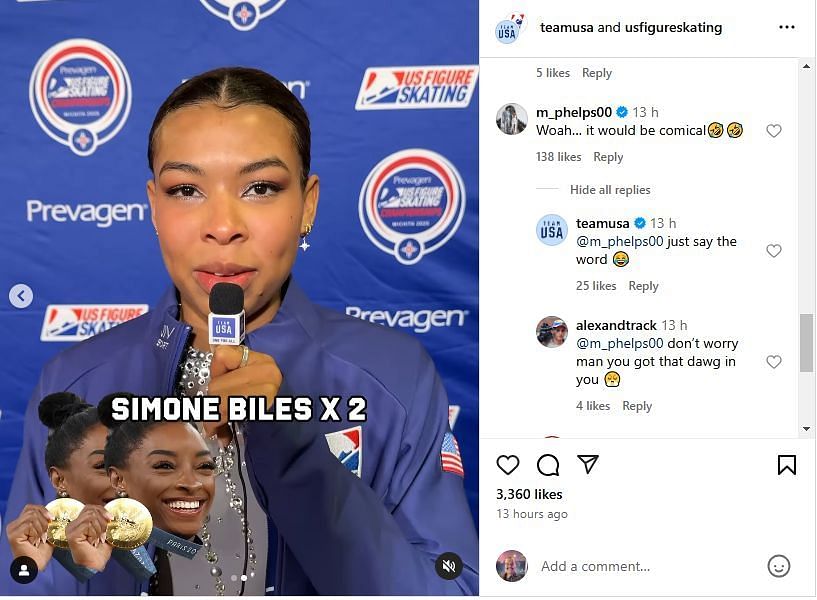 Screengrab of Michael Phelps&#039; comment on Team USA&#039;s Instagram Post [Image Source : Team USA&#039;s Instagram]