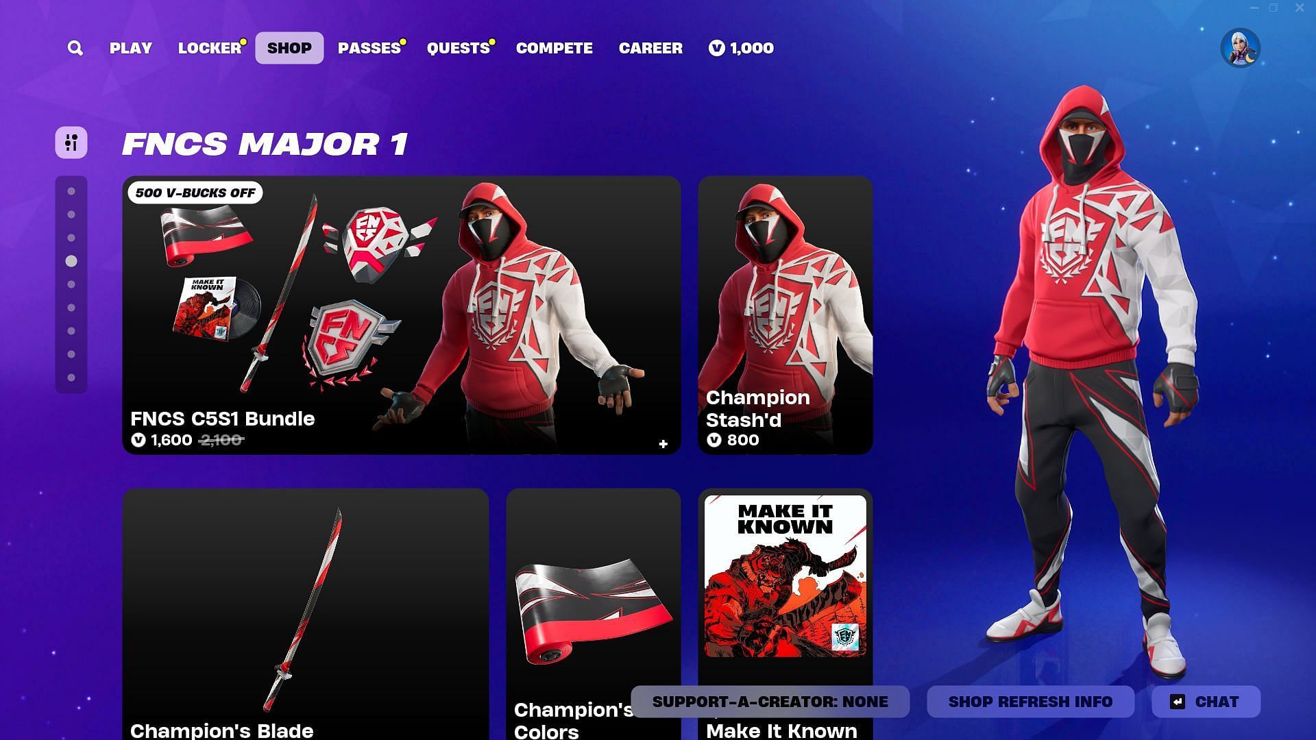 You can now purchase the Champion Stash&#039;d skin in Fortnite (Image via Epic Games)