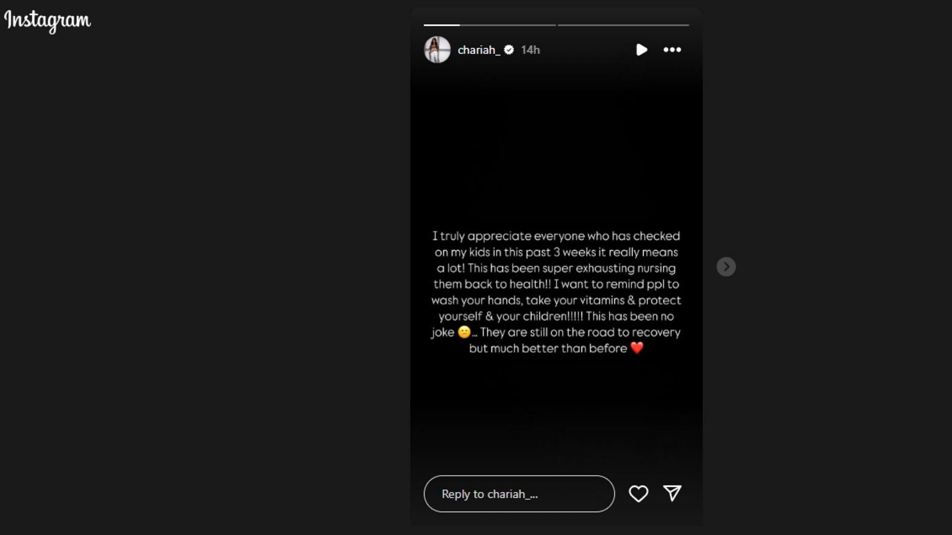 Chariah Gordon shared a heartfelt message to her followers (image credit: instagram/chariah_)