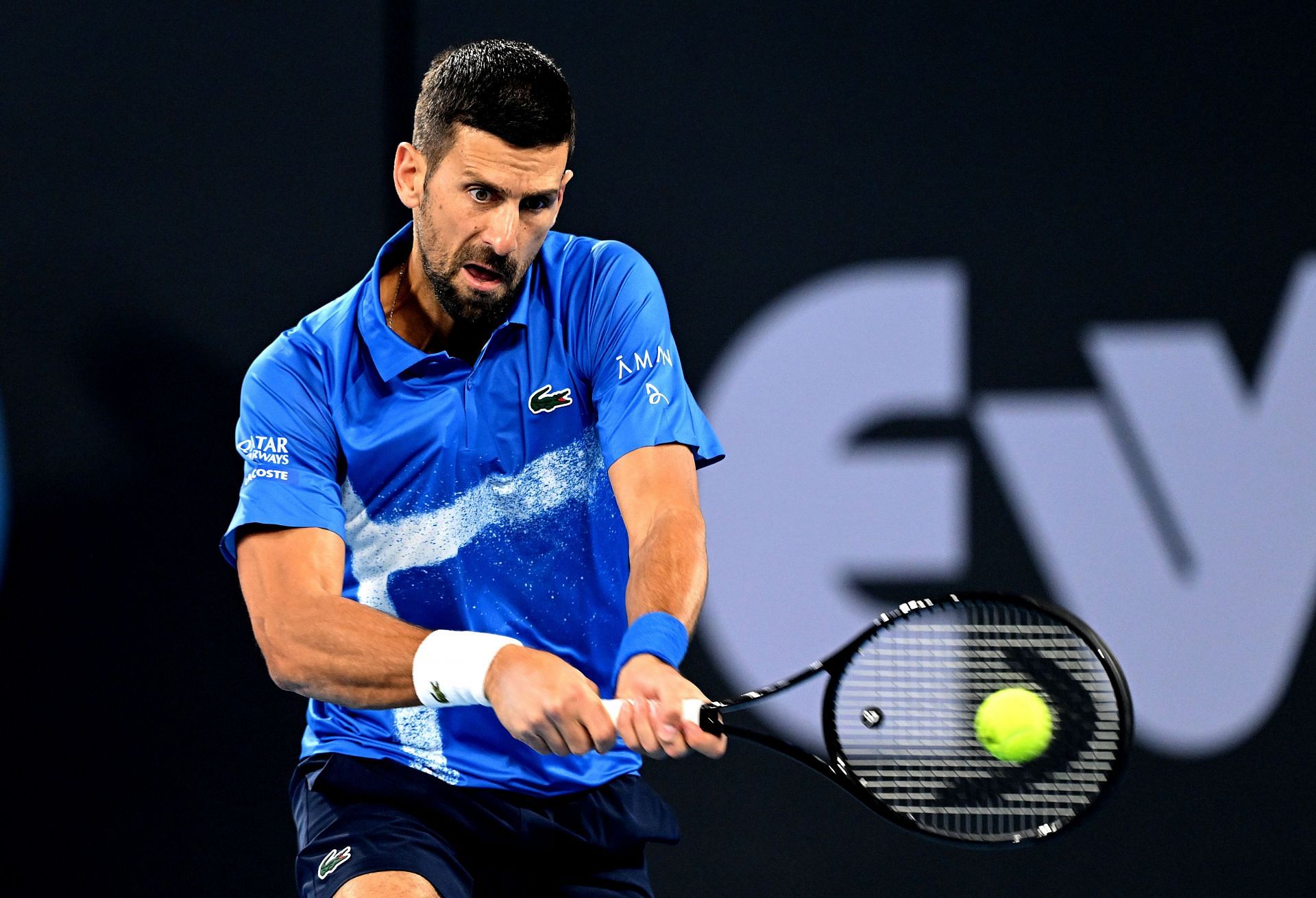 Novak Djokovic of Serbia in his match against Gael Monfils during the 2025 Brisbane International - Source: Getty