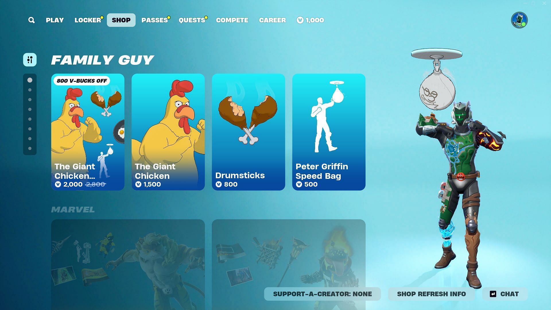 The Giant Chicken (Family Guy) skin in Fortnite can be purchased separately (Image via Epic Games)