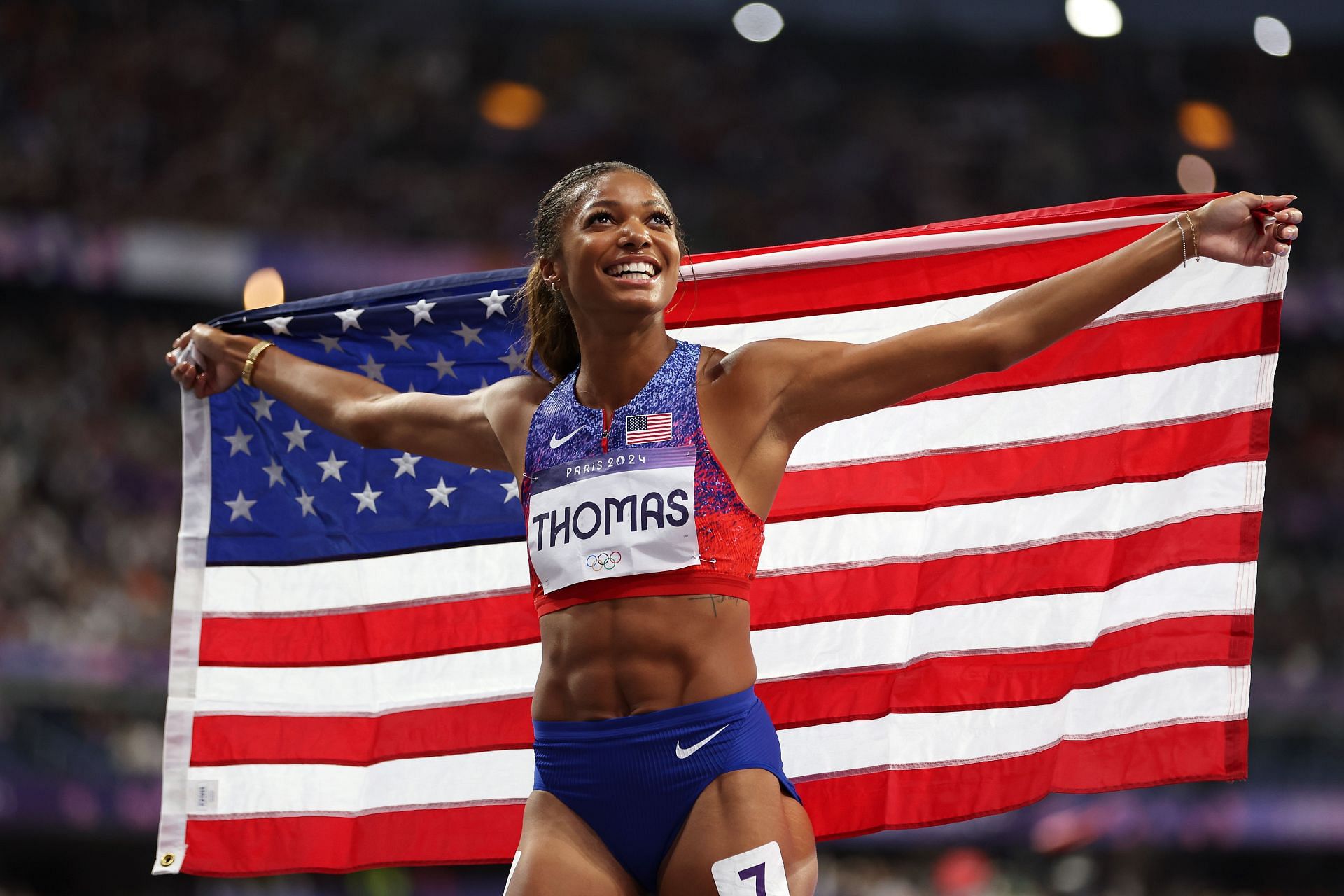 Gabby Thomas at Paris Olympics (Photo by Michael Steele/Getty Images)