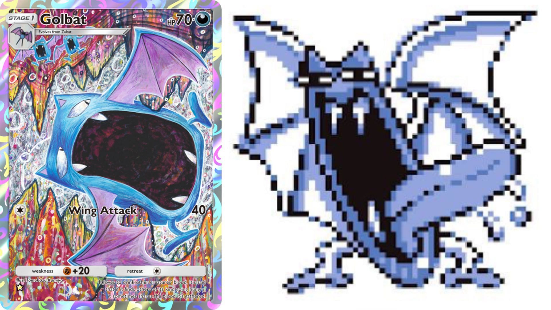 Golbat&rsquo;s card compared to its first sprite (Image via The Pokemon Company)