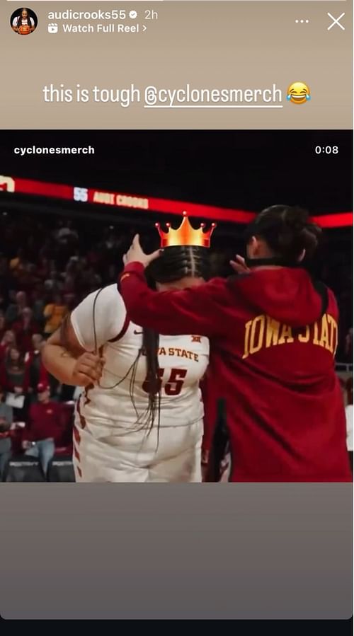 Audi Crooks reacts to hype video on her Instagram story.