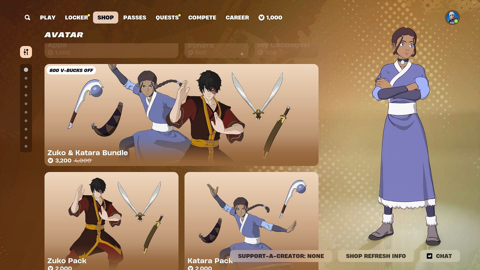 You can now purchase the Zuko and Katara (Avatar) skins in Fortnite (Image via Epic Games)