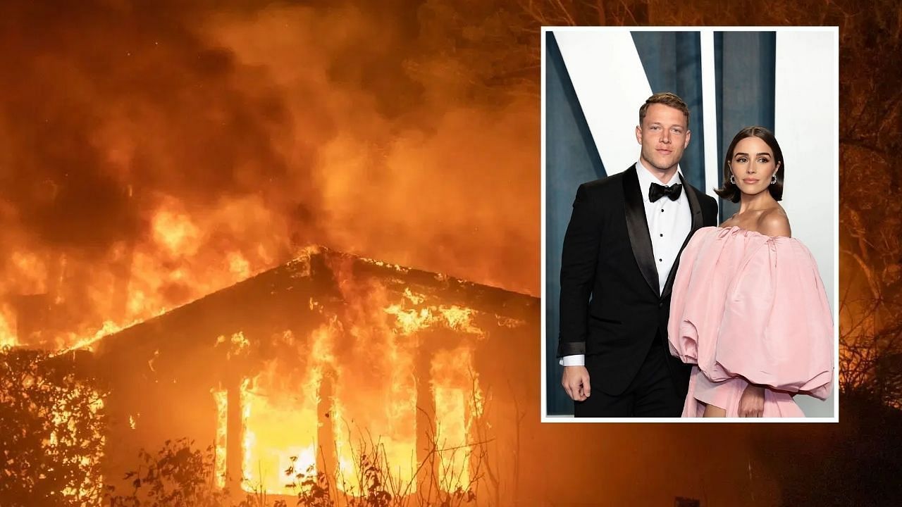 Christian McCaffrey with Olivia Culpo (Source: Getty) | Pacific Palisades Wildfires (Source: Getty)