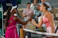 Sloane Stephens (L) and Aryna Sabalenka at the 2023 French Open - Source: Getty