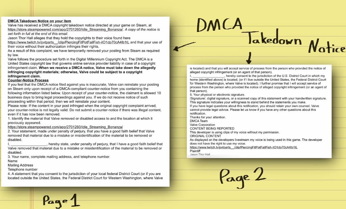 Pirate Software&#039;s DMCA takedown notice (Image via YouTube/@TheOtherFrost)