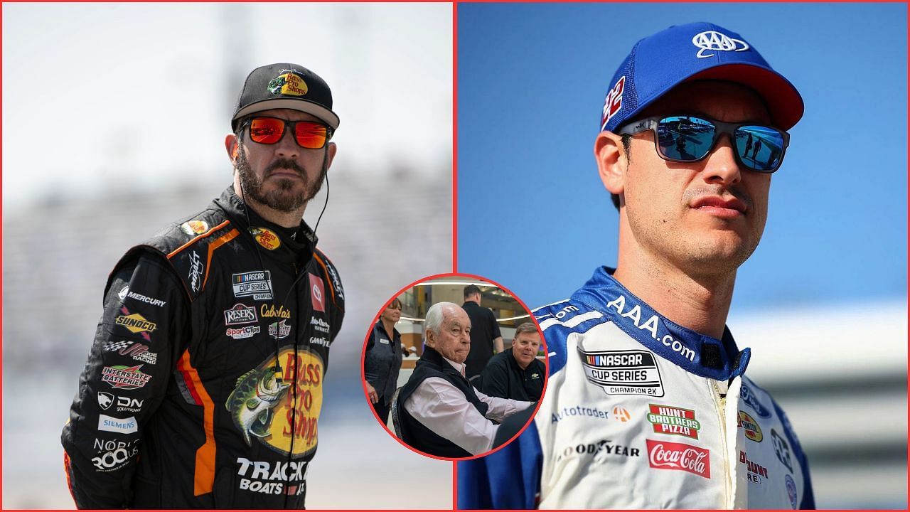 In Picture: Martin Truex Jr. and Joey Loagno (from Left). Roger Penske (circle). Credit: Imagn Images