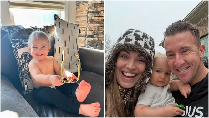 AJ Allmendinger's wife Tara shares comical snippets of son rocking Jeff Gordon's retirement party glasses