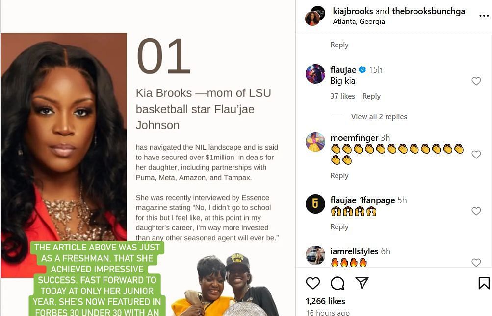 &lt;a href=&#039;https://www.sportskeeda.com/college-basketball/lsu-tigers&#039; target=&#039;_blank&#039; rel=&#039;noopener noreferrer&#039;&gt;LSU&lt;/a&gt; star Flau&#039;Jae Johnson hails her mom, Kia Brooks, on IG. Image via @kiajbrooks