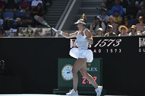 Paula Badosa in action against Marta Kostyuk at the 2025 Australian Open. (Source: Getty)