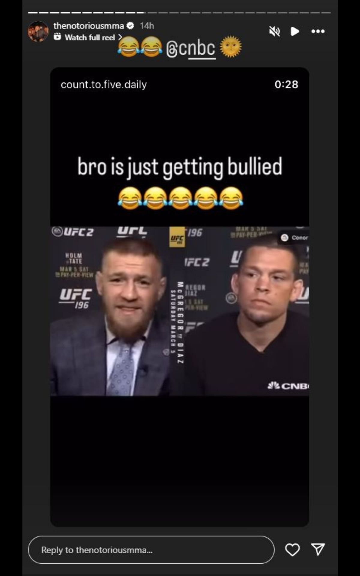 Conor McGregor&#039;s Instagram story. [Image credit: @thenotoriousmma on Instagram]