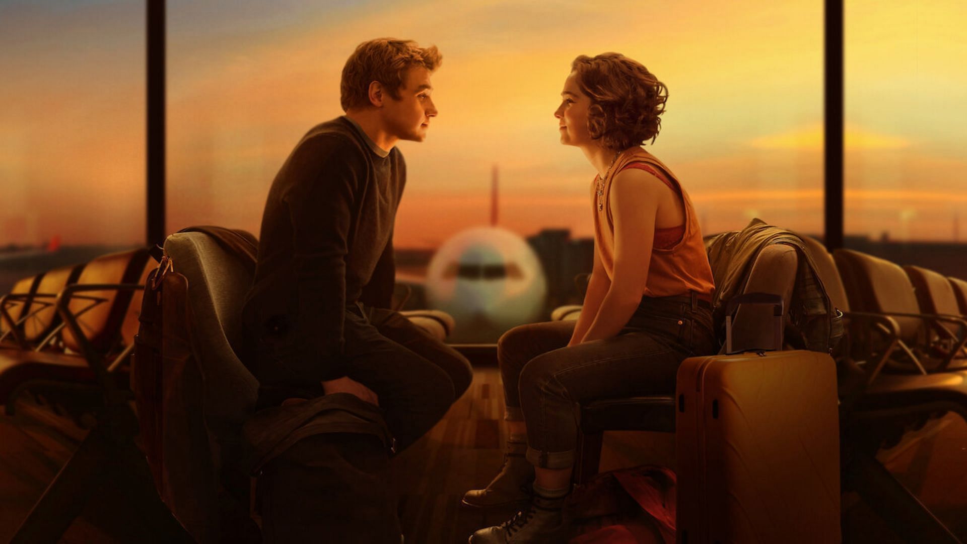 The couple in this movie also connect during a flight like Ana and William in Upgraded (Image via Netflix)