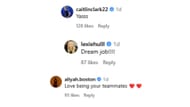 Indiana Fever players comment on Grace Berger's post