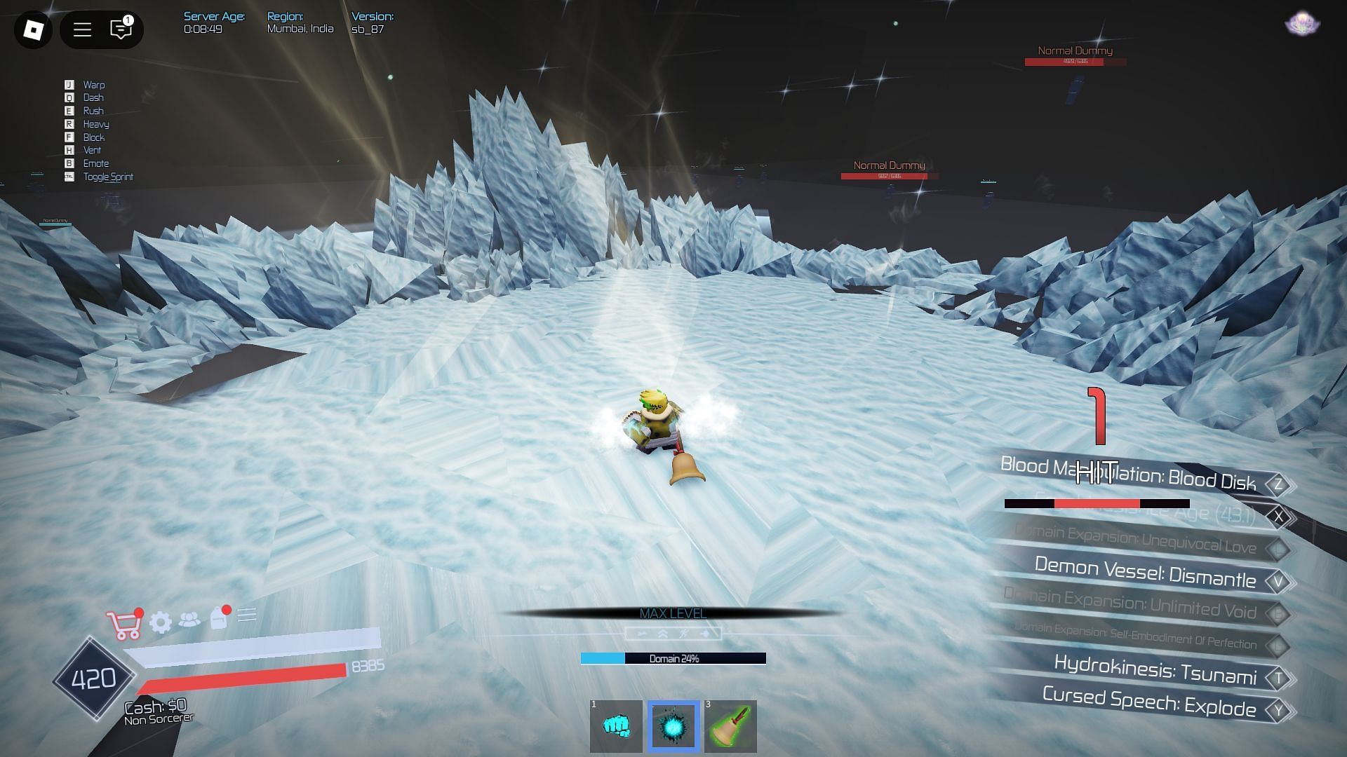 Cryokinesis does ice-based damage (Image via Roblox)