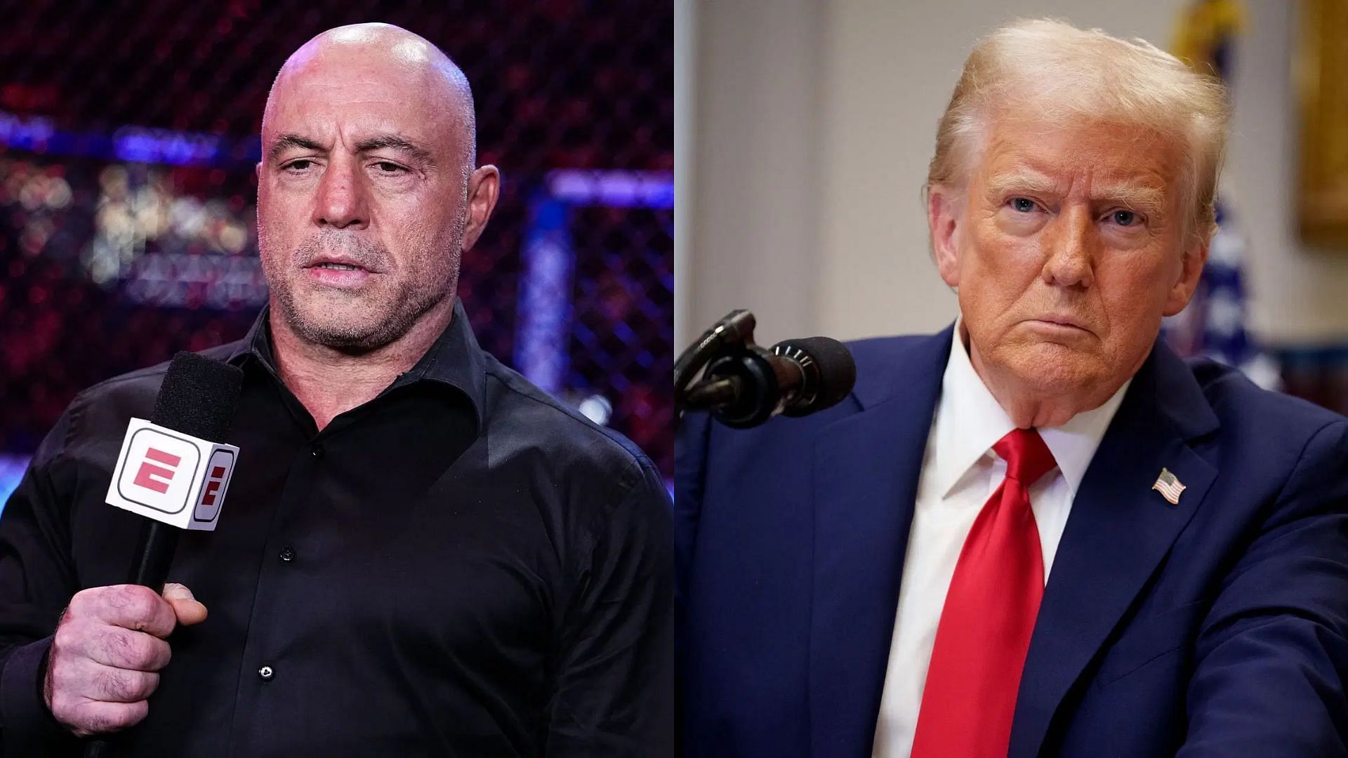 Joe Rogan (left) has praised Donald Trump&rsquo;s (right) Israel-Gaza ceasefire efforts. [Image courtesy: Getty Images]