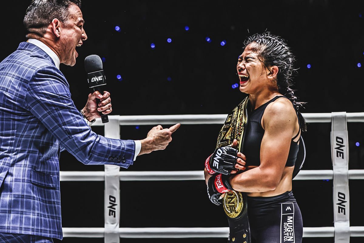 Denice Zamboanga dedicates interim world title victory to the Philippines. [Photo from ONE Championship]