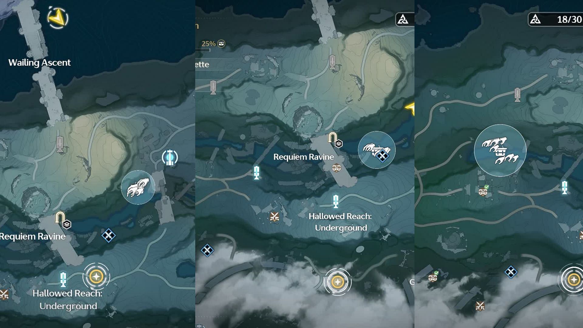 All locations in Requiem Ravine (Image via Kuro Games)